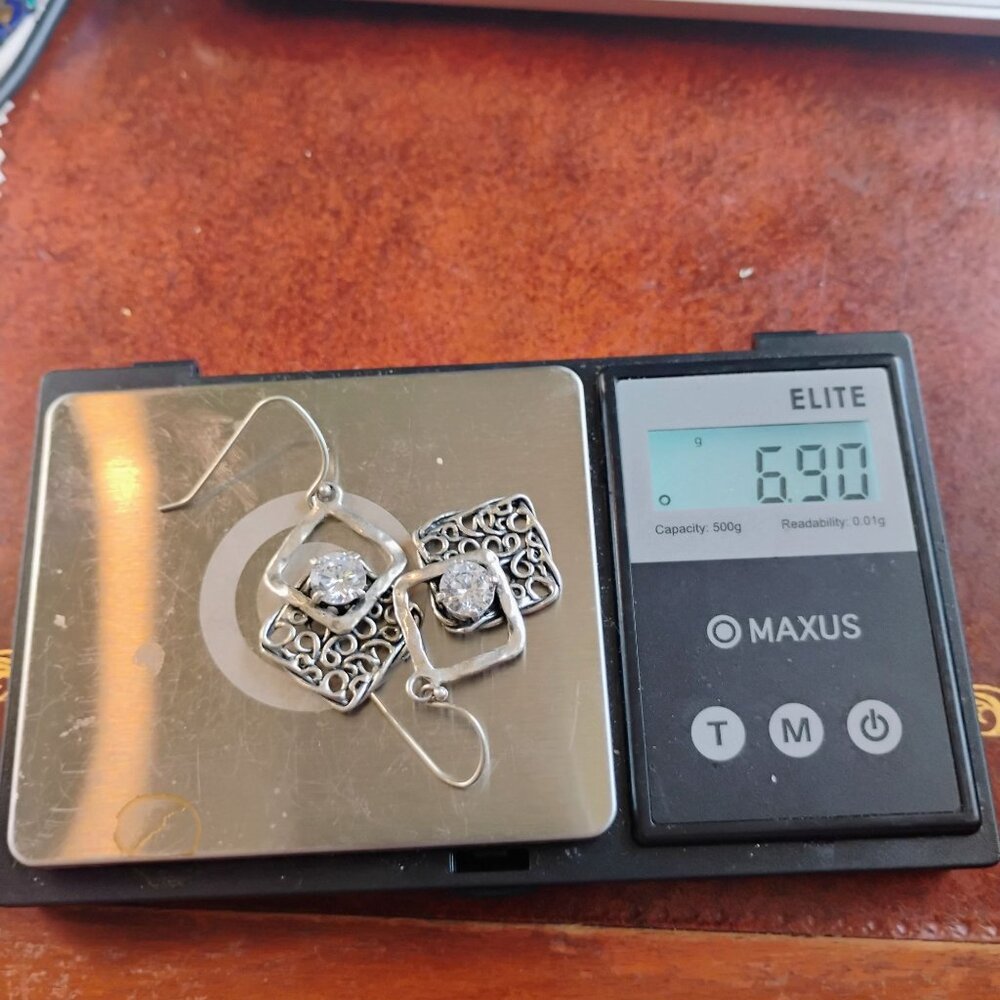Noa Zuman Israel 925 Sterling Silver Cubic Zirconia Dangle Earrings - Picture 5 of 6